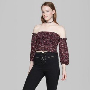 Women's Floral Print Long Sleeve Smocked Top-79-86